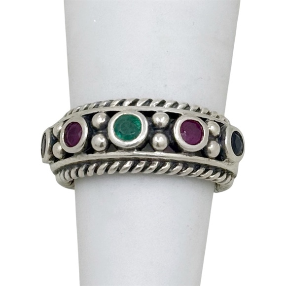 CNA sterling silver sapphire ruby emerald band ring - GM234 - Picture 1 of 5